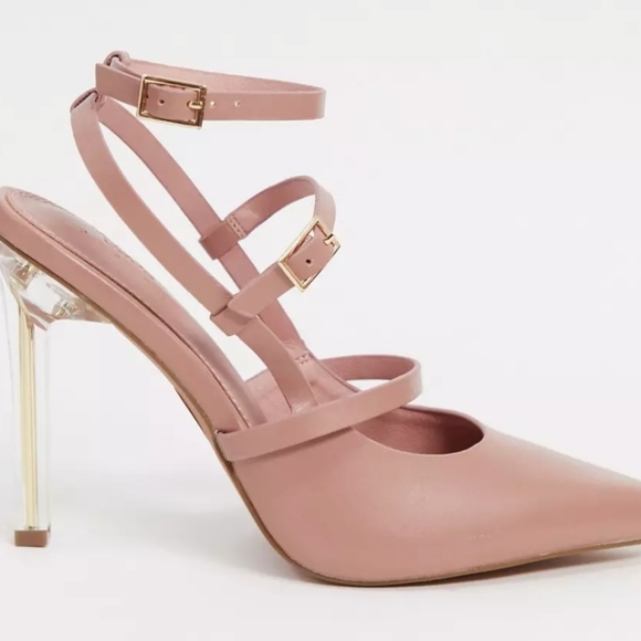ASOS DESIGN Professor Pointed High Heels in Blush and Clear - Picture 4 of 7